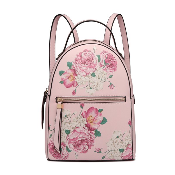LG1866F-MISS LULU STYLISH LADIES RUCKSACK LEATHER PRINTED BACKPACK PINK